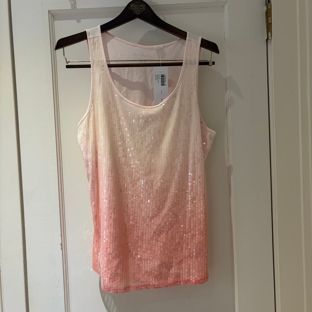 Chico's Ombre Pink Sequin Tank Top Size 2 Medium NWT - Picture 2 of 9